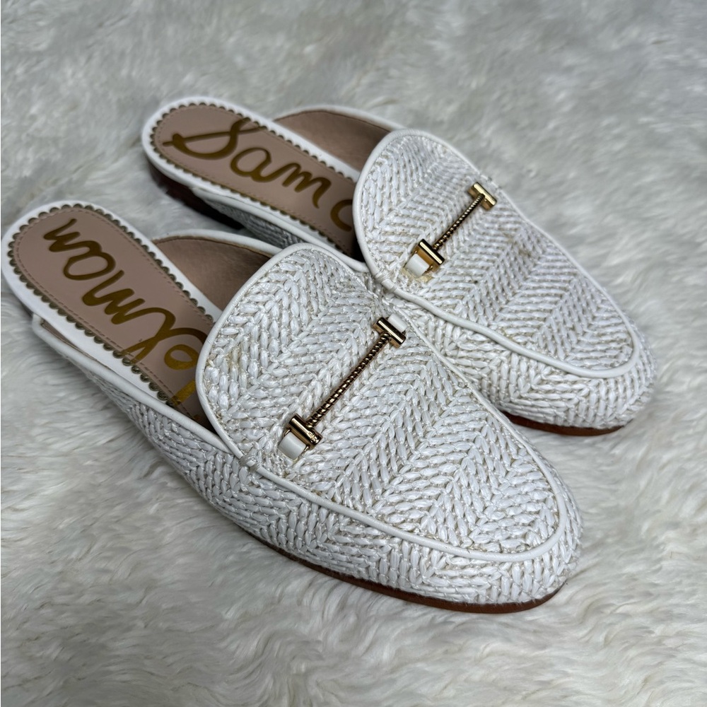 Sam Edelman Laurna Bit Woven Loafer Mule White Raffia Size 7.5 Linnie - Picture 12 of 13